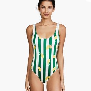 Solid and Striped green and white lemon print one piece S NWT